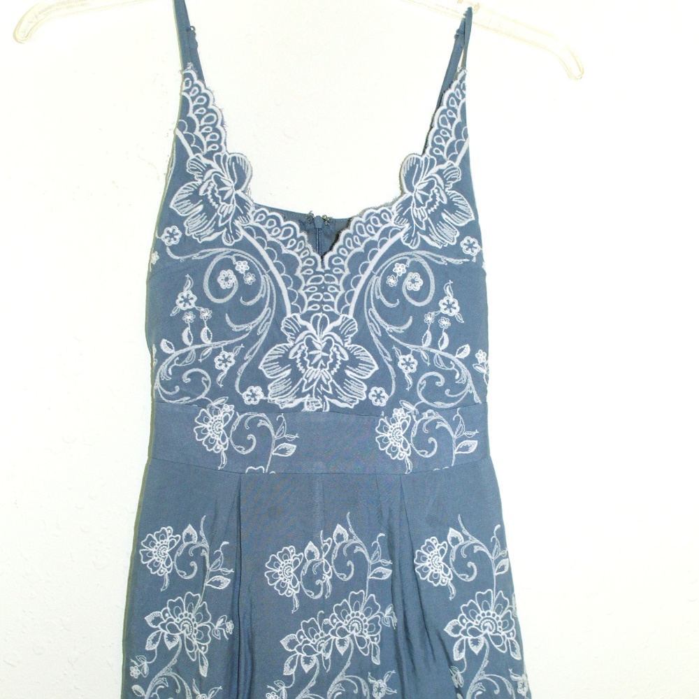 blue & white embroidered romper